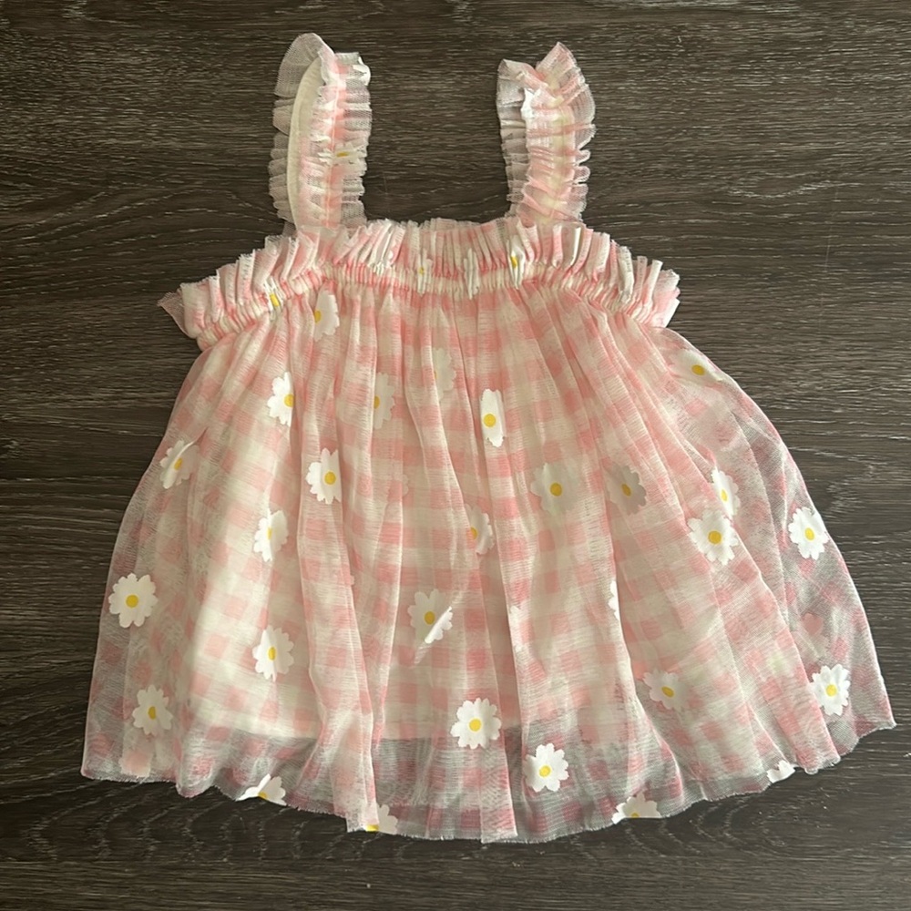 Pink Gingham Flower Dress